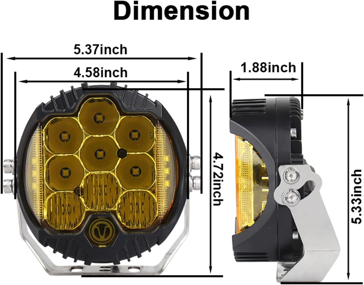 Gzminjie 5 Inch 50W Amber Yellow LED Driving Lamp, LED Work Light Bar Side Shooter Off Road Driving Light Spot Flood Combo Driving Lamp IP67 Waterproof Fog Light for Truck ATV SUV Car, Pack of 1