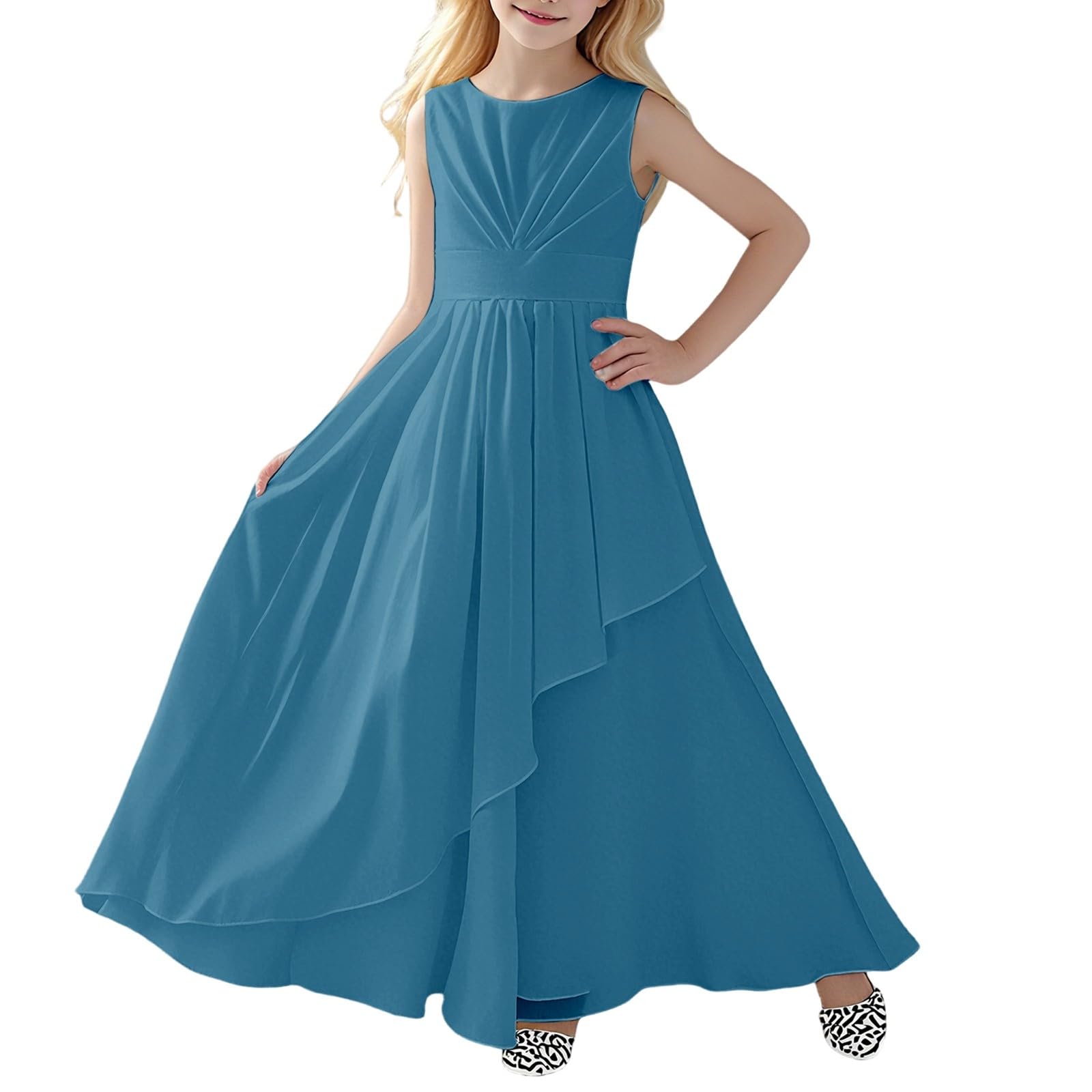 Generico Vestito Elegante Bambina Senza Maniche a Scollo Tondo per Performance Matrimoni ed Eventi all'Aperto Abito da Festa