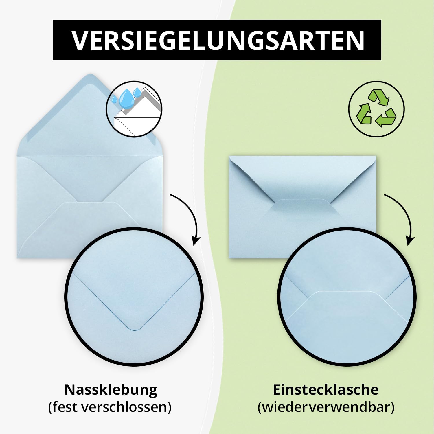 Set de cartes pliables format B6 | avec enveloppes et feuillets – Idéales comme cartons d’invitation et cartes de vœux – Convient à l’impression – 100 Sets 19-hellblau