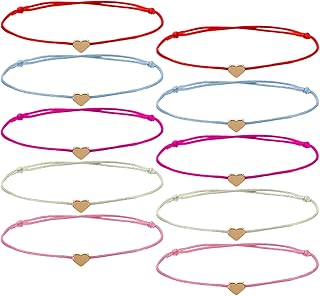Skrfren 10 Stück Herz Freundschaftsarmband, Verstellbare Armband Mit Gold Herz Charm Für Damen & Mädchen, Mehrfarbiges Set Als Geschenk Für Freundin, Beste Freundin Und Familie