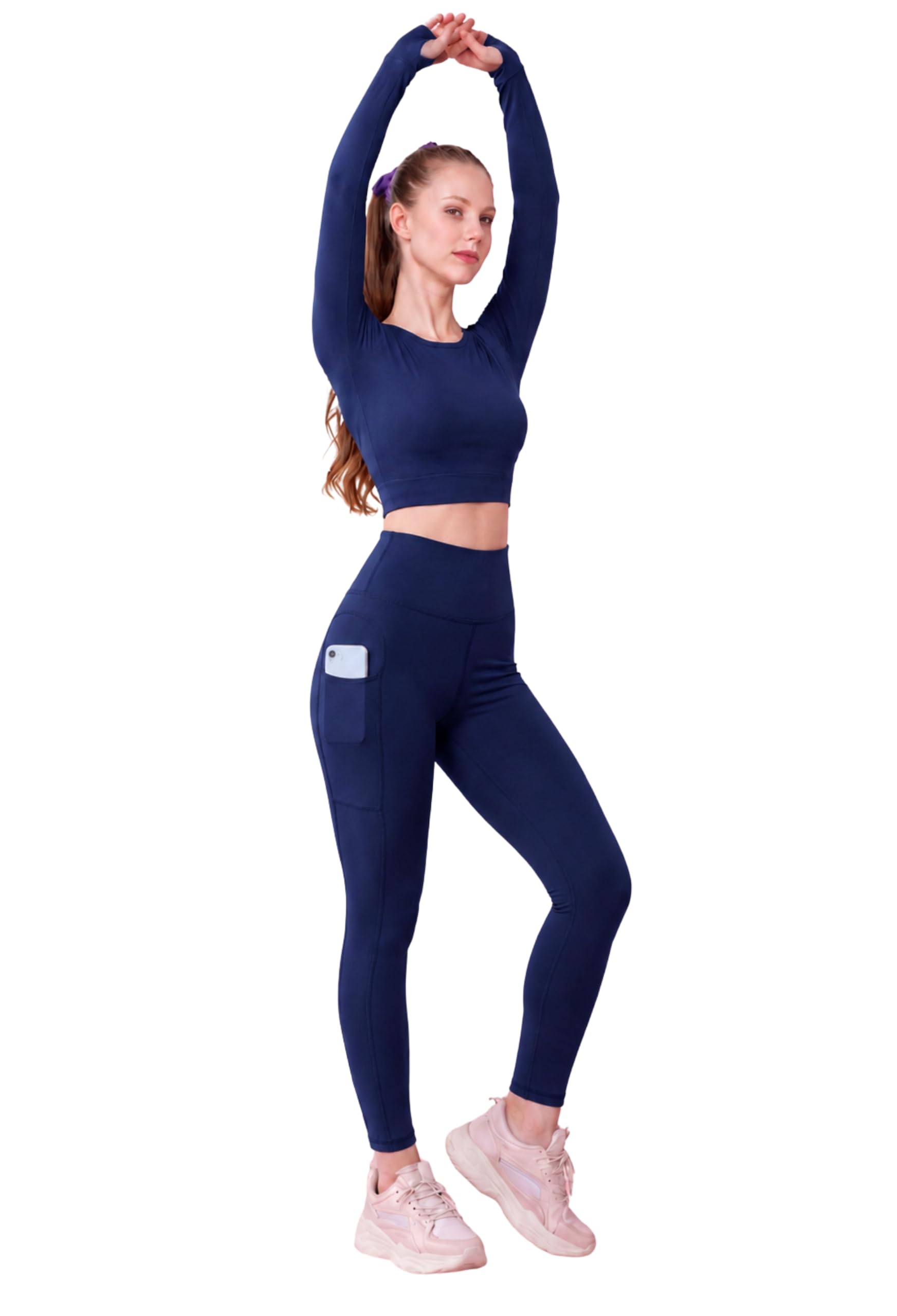 Women’s Workout Set with Crop Top & High Waisted Tights – Full Sleeve Thumb Hole Gym Outfit for Yoga, Running, Fitness & Activewear-picture-25