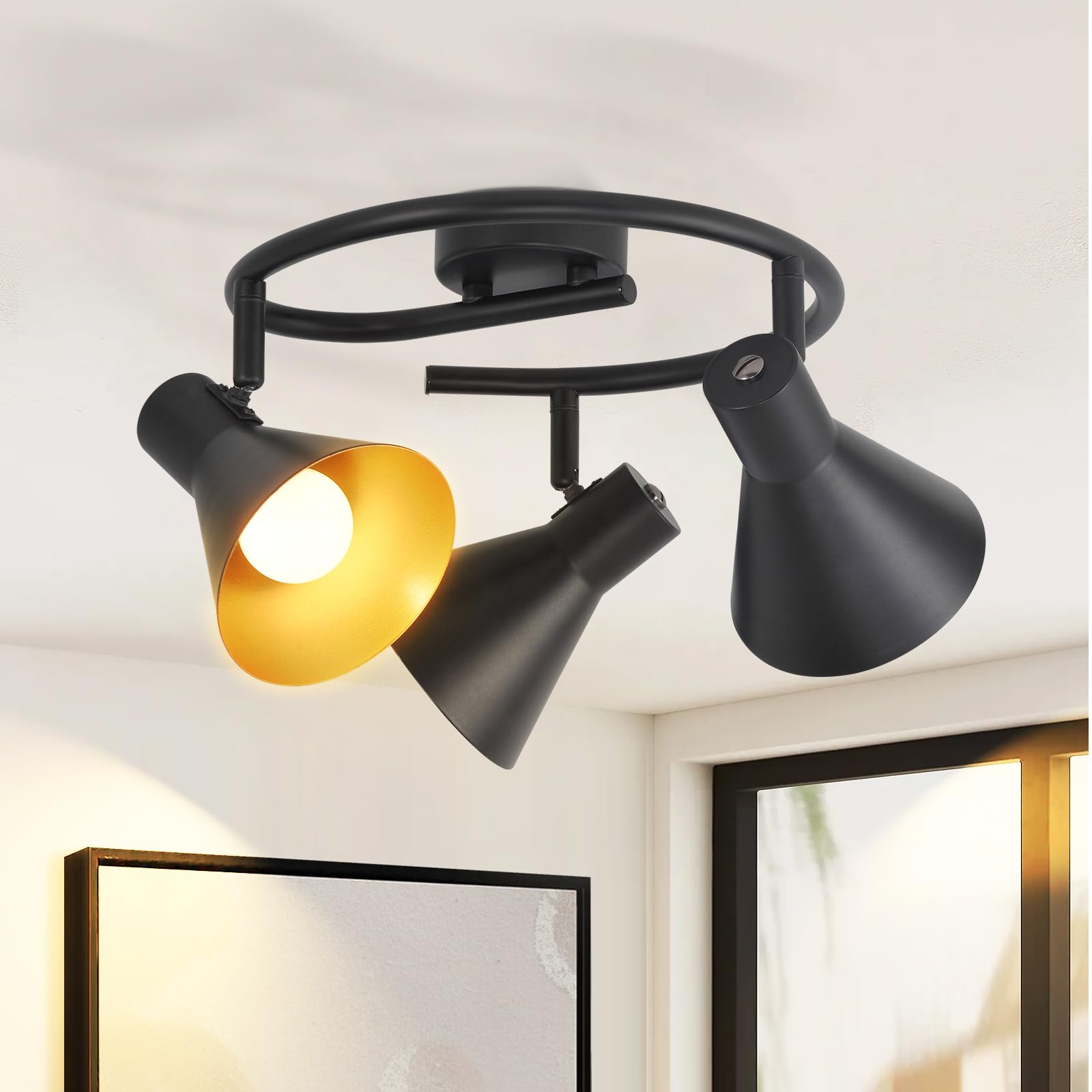 ZMH Deckenlampe Wohnzimmer Deckenstrahler Schwarz - 3 Flammig Deckenleuchte Küche E14 Vintage Küchenlampe 330° Schwenkbar Flurlampe Metall Spot Industrial Spotleuchte für Schlafzimmer Flur