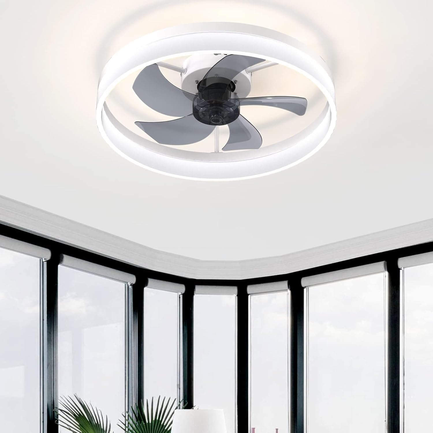 GUGEGUGE Low Profile Ceiling Fan with Light and Remote, Flush Mount LED Ceiling Fan with 5 Reversible Blades, 6 Speeds, Timing, Stepless Color Temperature Change, White, 20 in