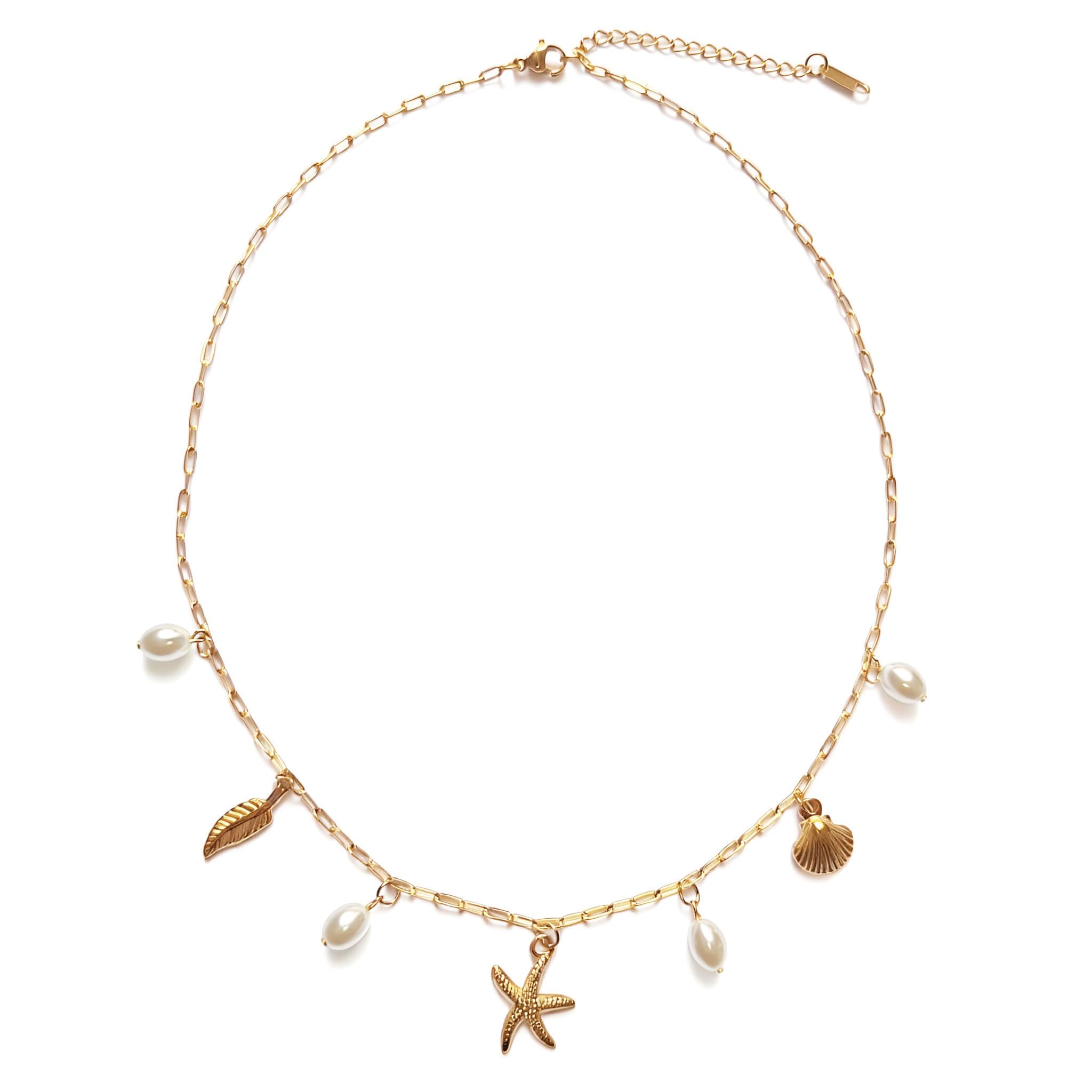 Charm Necklace for Women - Dainty Paperclip Beach Charm Necklace Cute Shell Necklace Moon Star Accessory Beach Cross Hexagram Pendant Preppy Stuff Summer Jewelry for Women