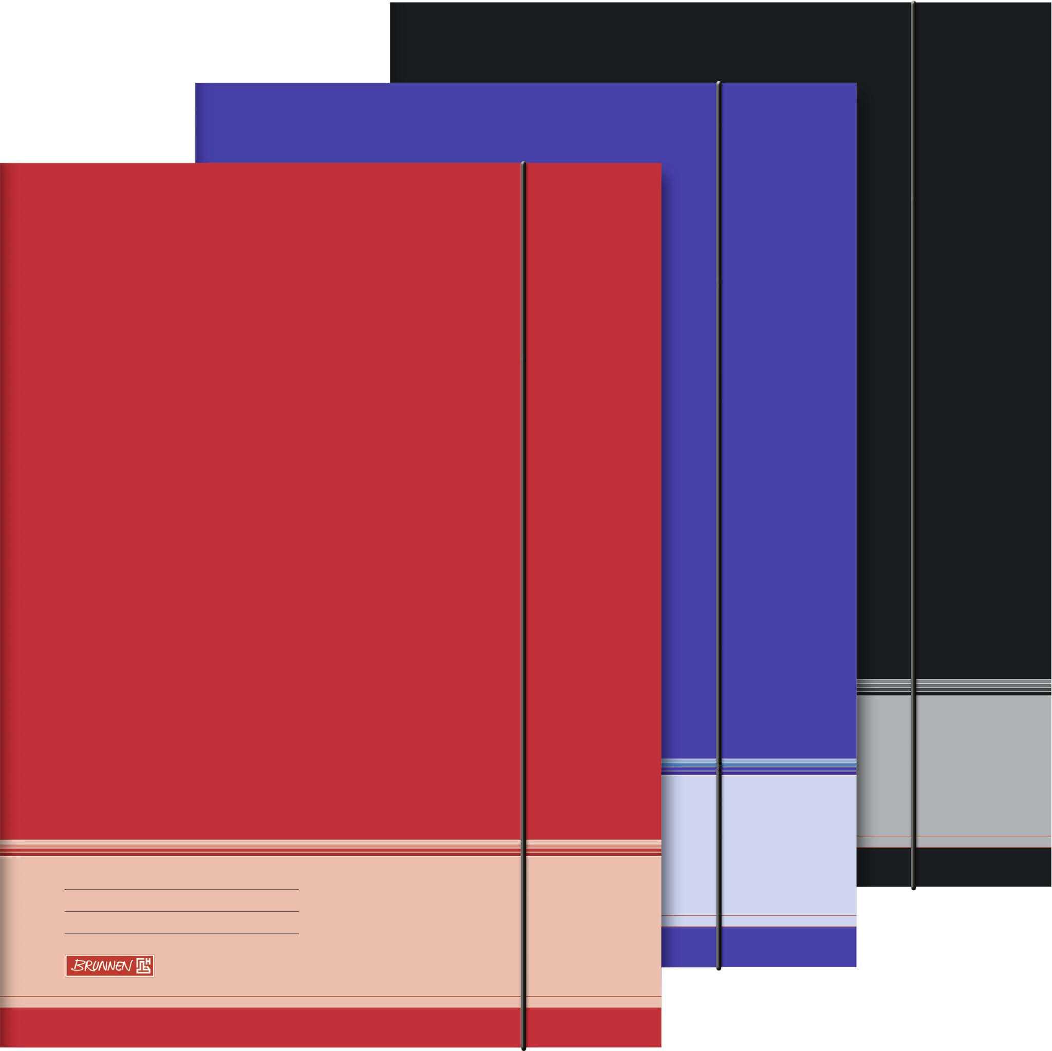 10X BRUNNEN Sammelmappe A3 Uni sort Gummizug