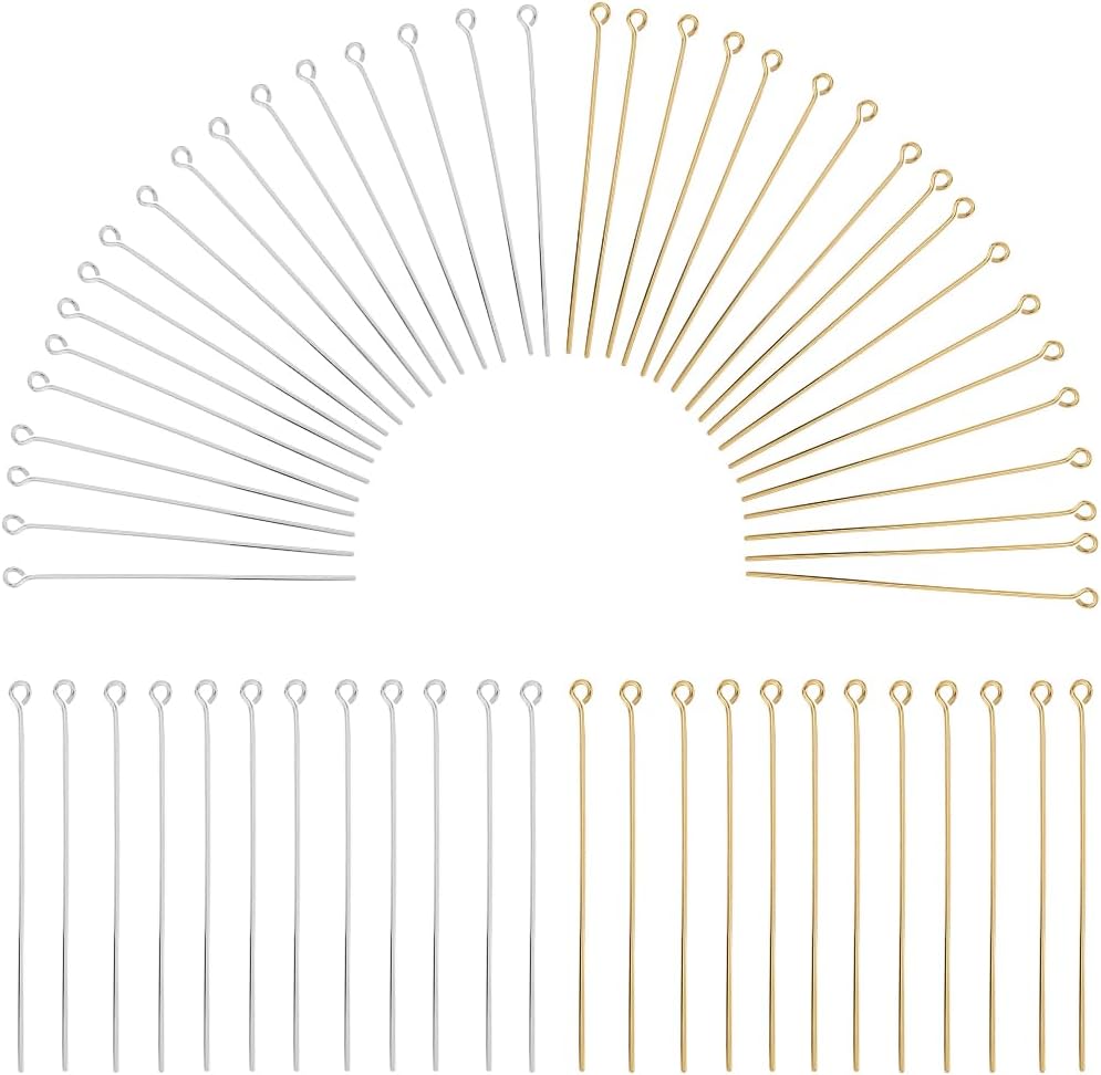 1 Box 600Pcs 50mm Eye Pins Jewelry Eye Pin Gold Silver Bulk Eyepins Long Headpins Brass Open Head Pins Findings for Jewelry Making Accessories DIY Necklaces Bracelets Earrings Crafts Supplies