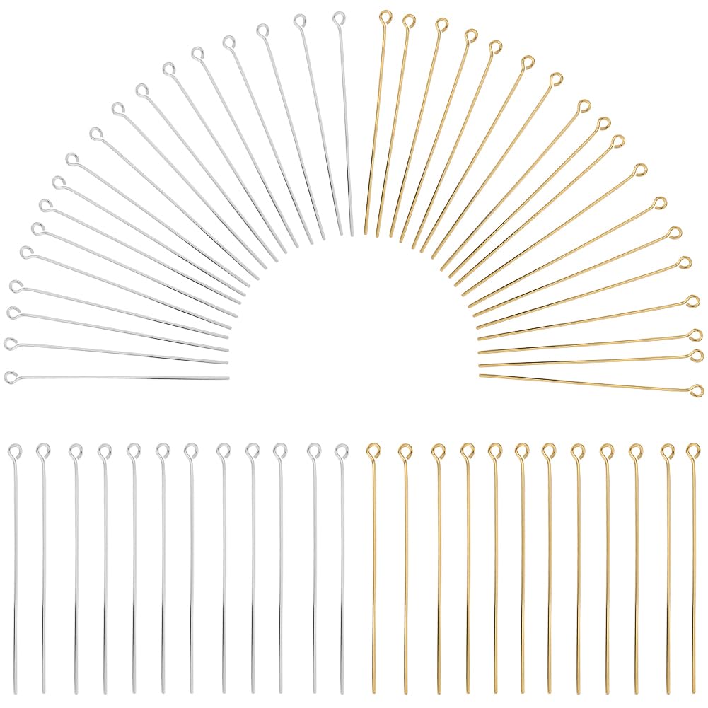 SOFPLATE 1 Box 600Pcs 50mm Eye Pins Jewelry Eye Pin Gold Silver Bulk Eyepins Long Headpins Brass Open Head Pins Findings for Jewelry Making Accessories DIY Necklaces Bracelets Earrings Crafts Supplies