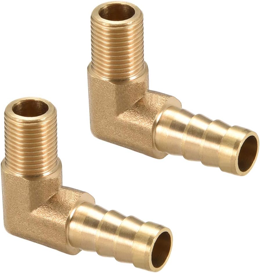 uxcell Brass Barb Hose Fitting, 90 Degree Elbow 6mm Barbed to 1/8 PT Male Pipe Adapter Connector 2pcs