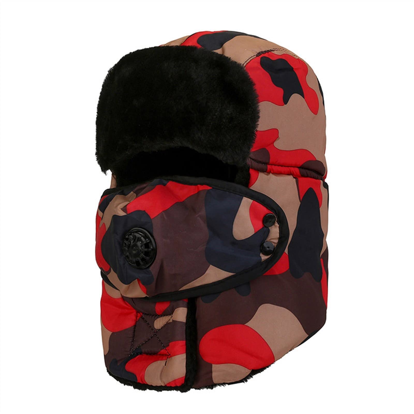 FENOKD Men Hat Winter Windproof Ski Hat Warm Women Fur Earflap Winter Skiing Hat Cap Bomber Hats Skiing Cap (Red One Size)?Red-One Size