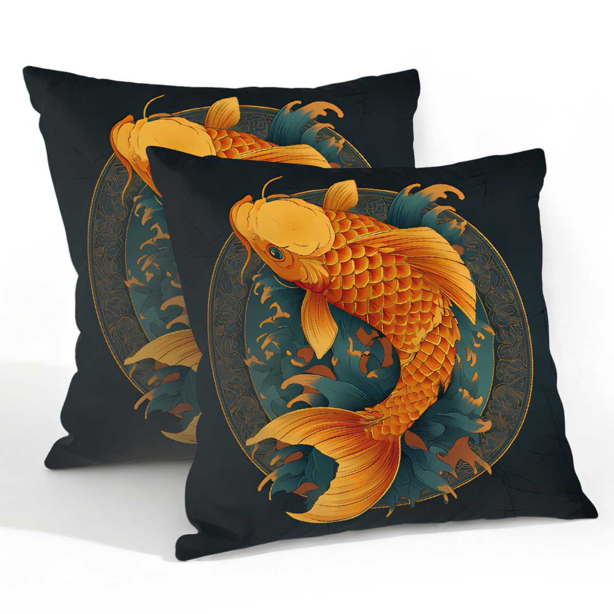 Outdoor Pillow Covers Waterproof Pillowcases 22x22in Set of 2 Asian Koi Fish Decorative Throw Cushion Case for Couch Sofa Garden Patio Furniture