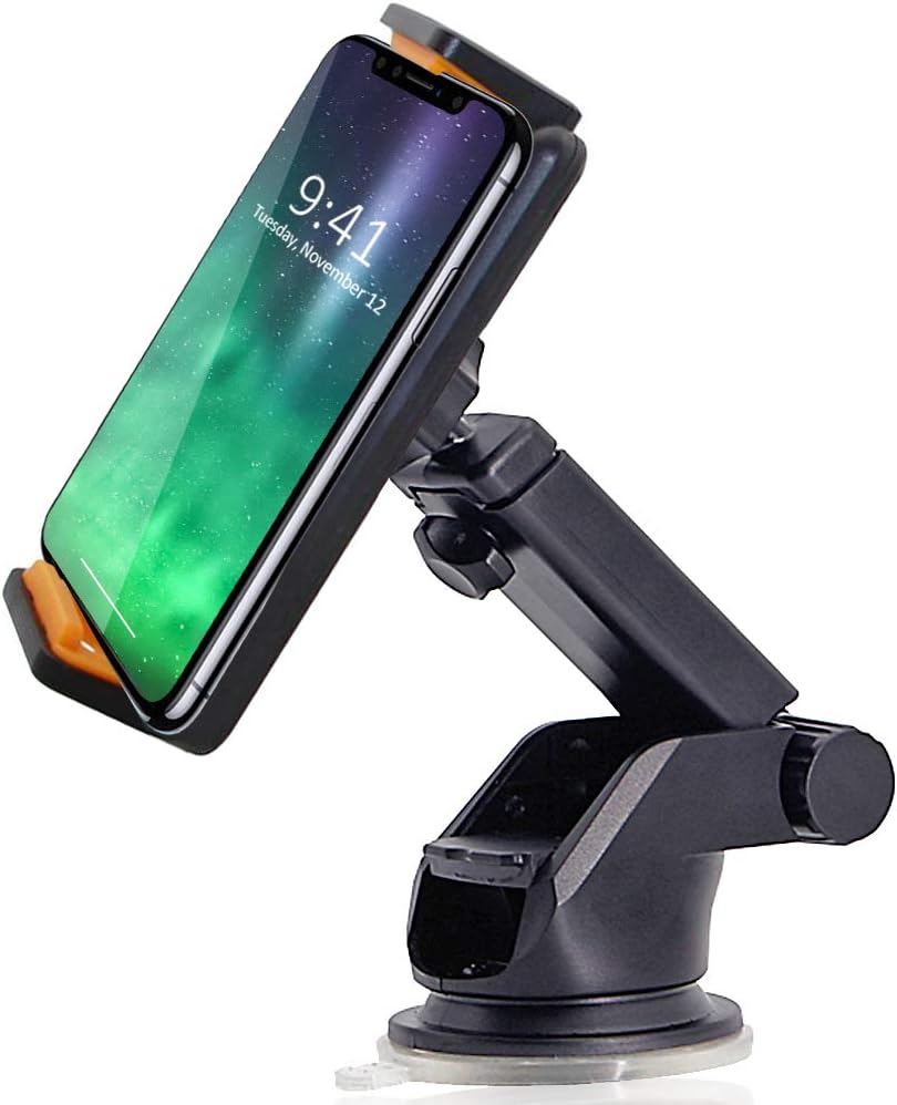 CRage Mobile Phone Holder for Car Windscreen Dashboard Desk Universal, In Car Tablet Mount Stand, Extendable Long Arm Sticky Gel Suction Cup, Fits Devices with Width 4.0 -6.1 Inches, Black
