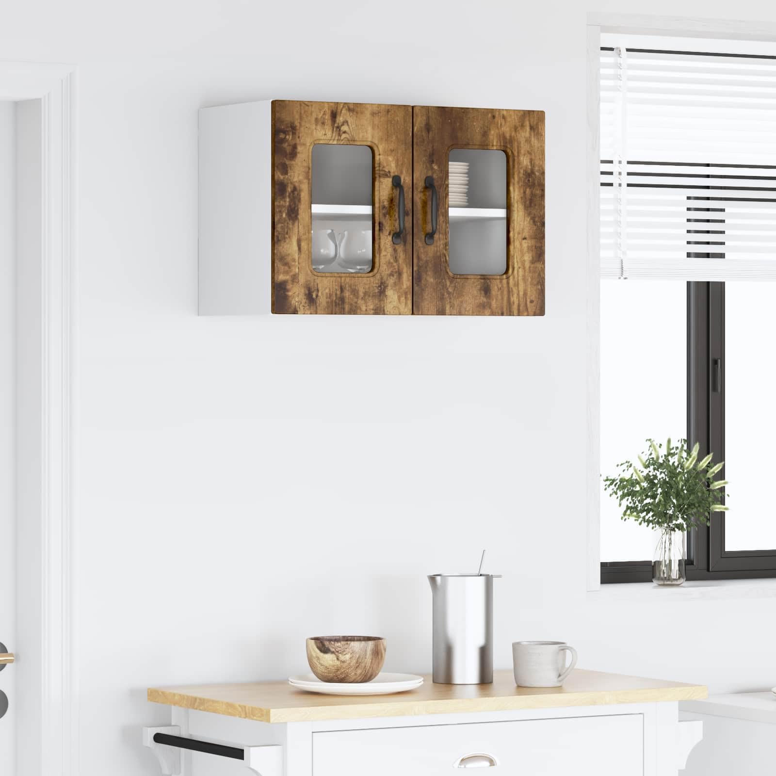 Kalmar Küchenschrank, Geräucherte Eiche Holzwerkstoff, 60x31x40 cm, Moderner Küchen-Wandschrank mit Stauraum für Kochutensilien, Einfache Montage