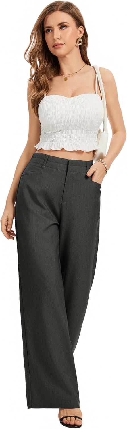 FUNYYZO Womens Wide Leg Pants Casual High Waisted Stretchy Double Waisted Work Business Dress Pant - Image 4