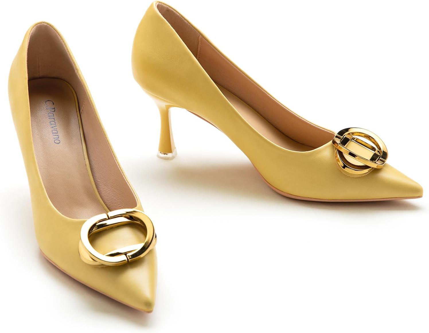 C.Paravano Womens Designer Pumps I Comfortable Stiletto Heel Pumps I Kitten Heels for Women I Pointed Toe Daily Pumps I Party Wedding Pumps 9.5 Yellow E2