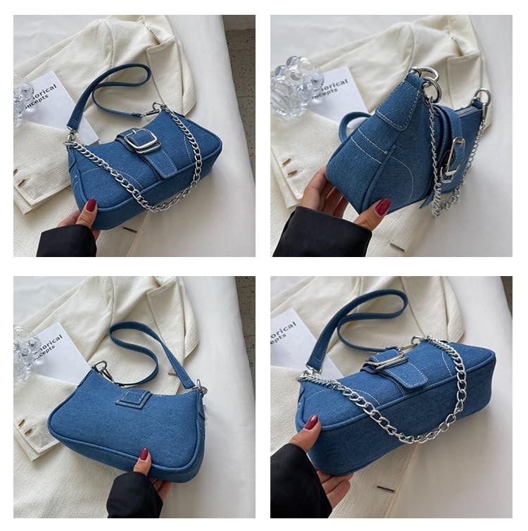 Image of Denim Purse for Women, Vintage Y2K Denim Shoulder Bag Retro Jean Purse Underarm Handbag Clutch for Party, Shopping, Travel
