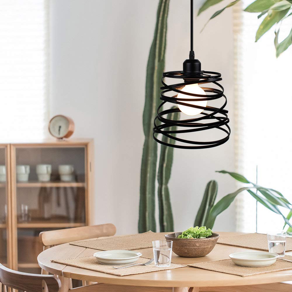 iDEGU Lot de 2 Suspensions Luminaires Moderne Créatif Lustre Plafonnier de Design à Spirale en Cascade Vintage Métal E27 Lampe Suspension pour Chambre Salon, 20cm (Noir)