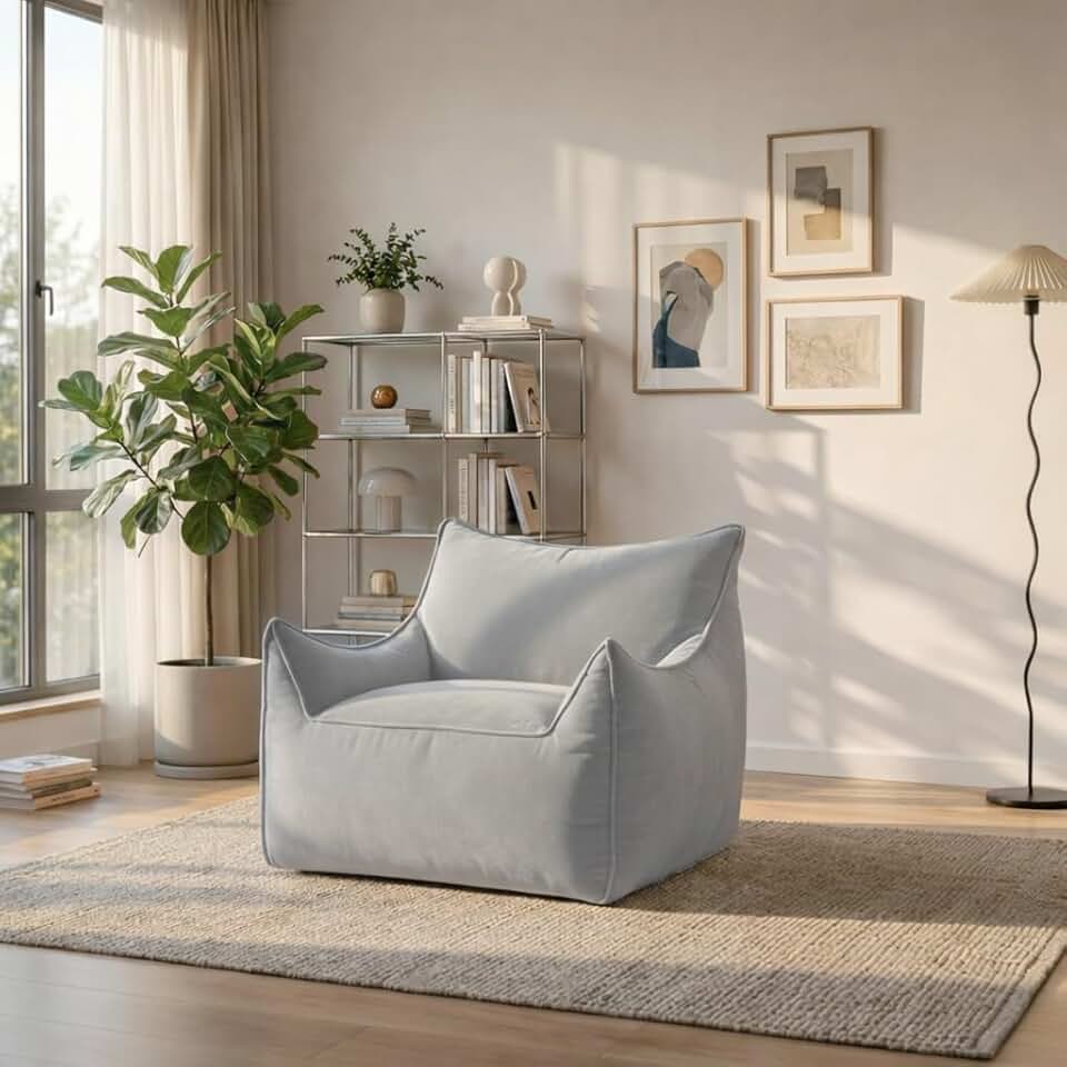 Puff Poltrona Arya Design Moderno Em Tecido Linho Sofá Na Caixa (Cinza)