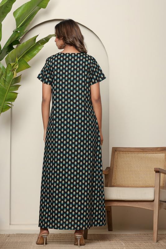 Image of NIHSAMAH Cotton Nighty for Women - Embroidered & Printed Stylish Night Gown, Comfortable Sleepwear Long Nightwear, Maxi