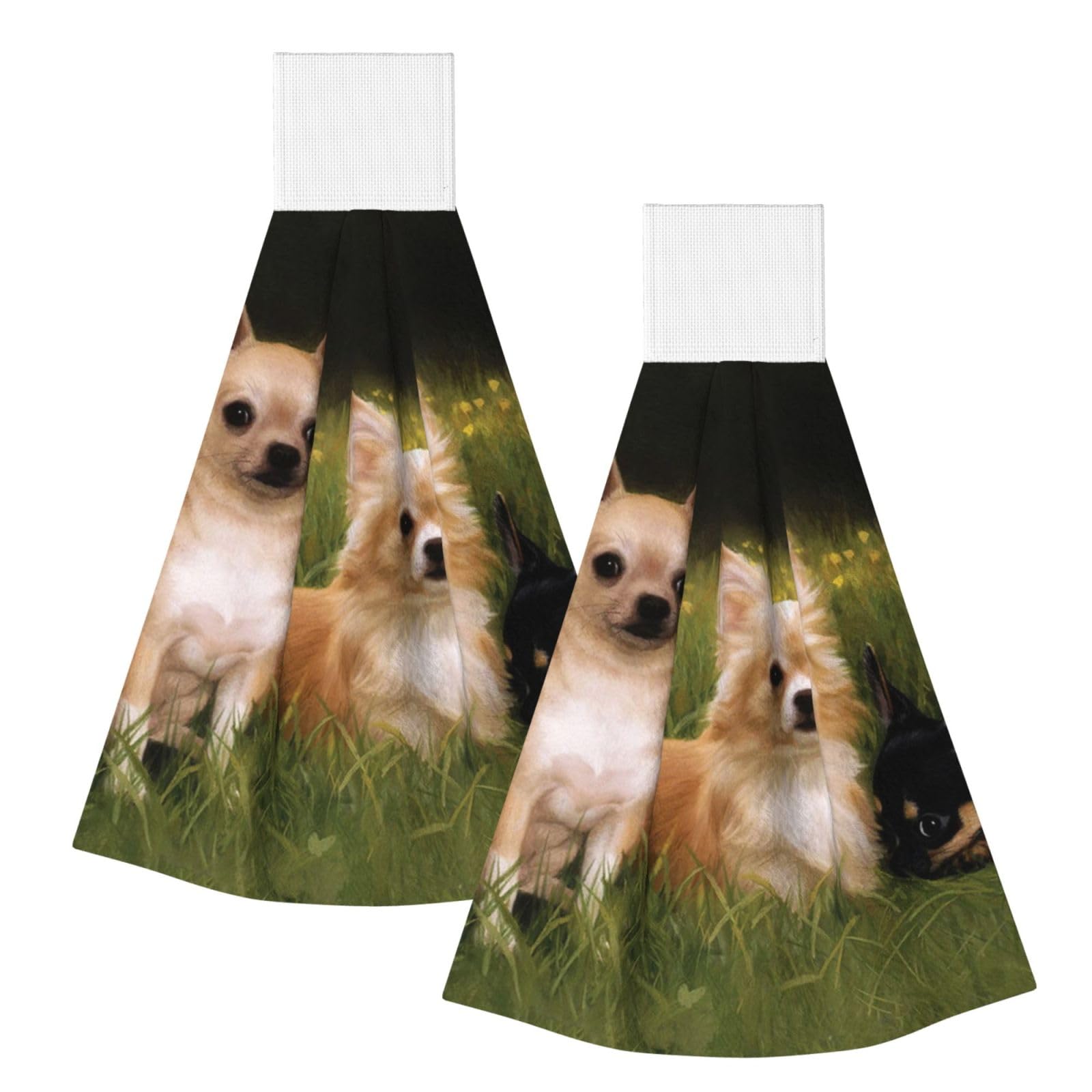 DOPKLNA Chihuahuas Dog, 2 Pcs Hanging Coral Fiber Hand Towels for Bathroom, Absorbent Kitchen Towels