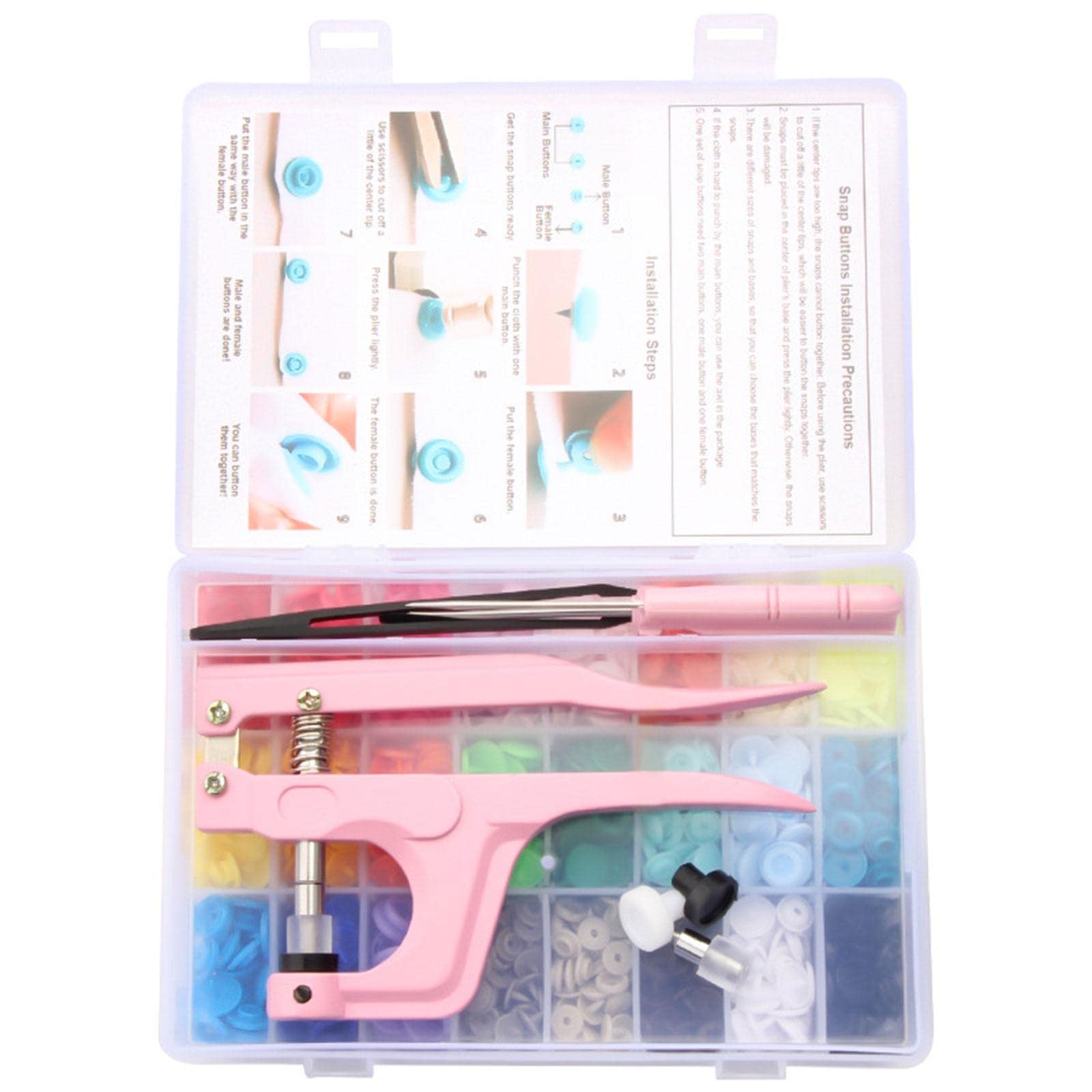 Botones 360 Juegos de Broches de Resina Kit de Punzón Artesanía Ropa Manualidades Botones Juego Alicates de Presión Manual con Herramientas Adecuado P