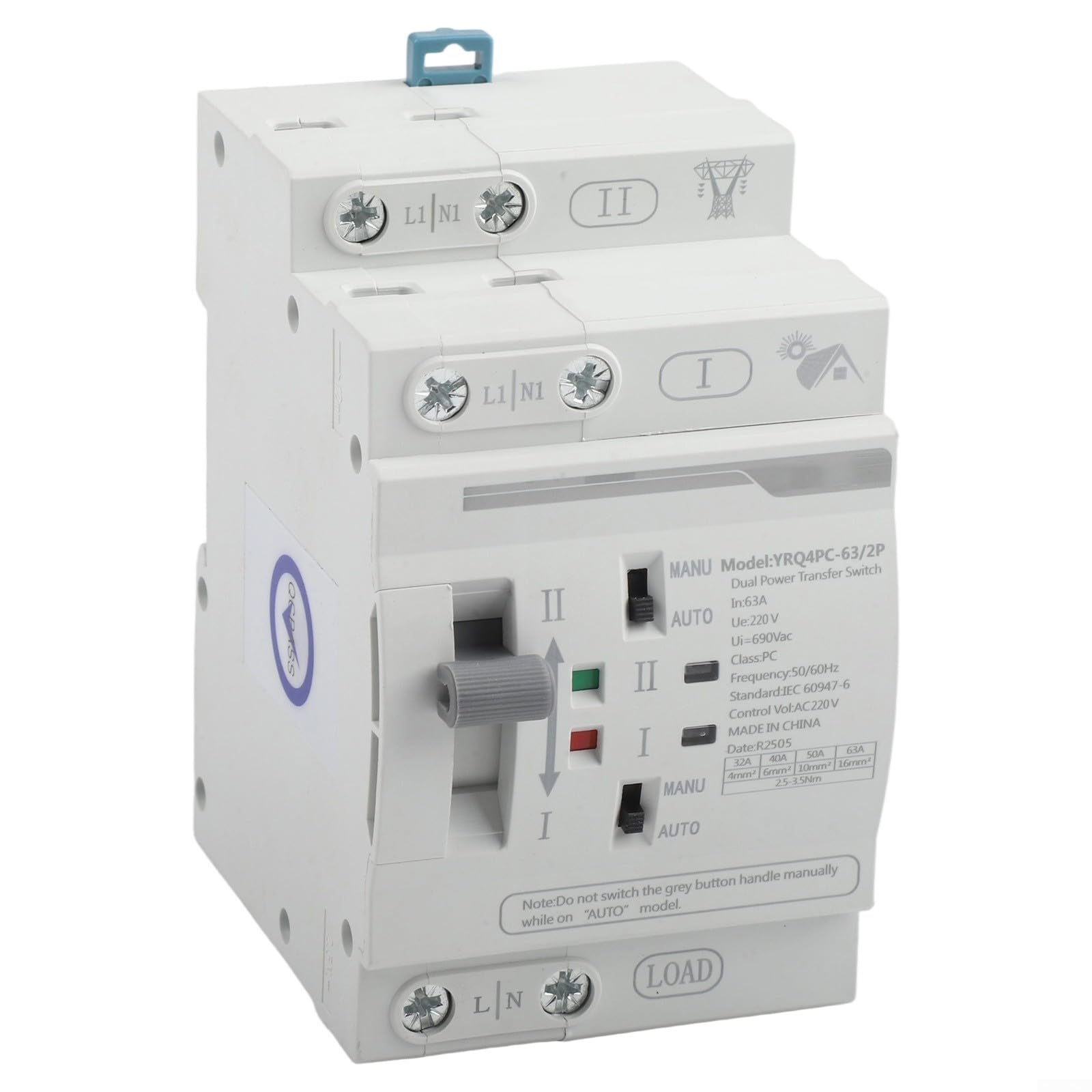 Commutateur de transfert 2P 63A AC220V inverseur source rail DIN secours - 7