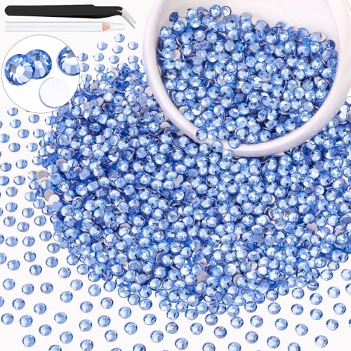 Image of 3000PCS SS16 /4mm Crystal Glass Rhinestones for Bedazzling (Light Sapphire) | Flatback Rhinestones for Crafting DIY Nail Art Makeup Decoration, Gems Diomand Charms for Tumbler Shoes Clothing Mug