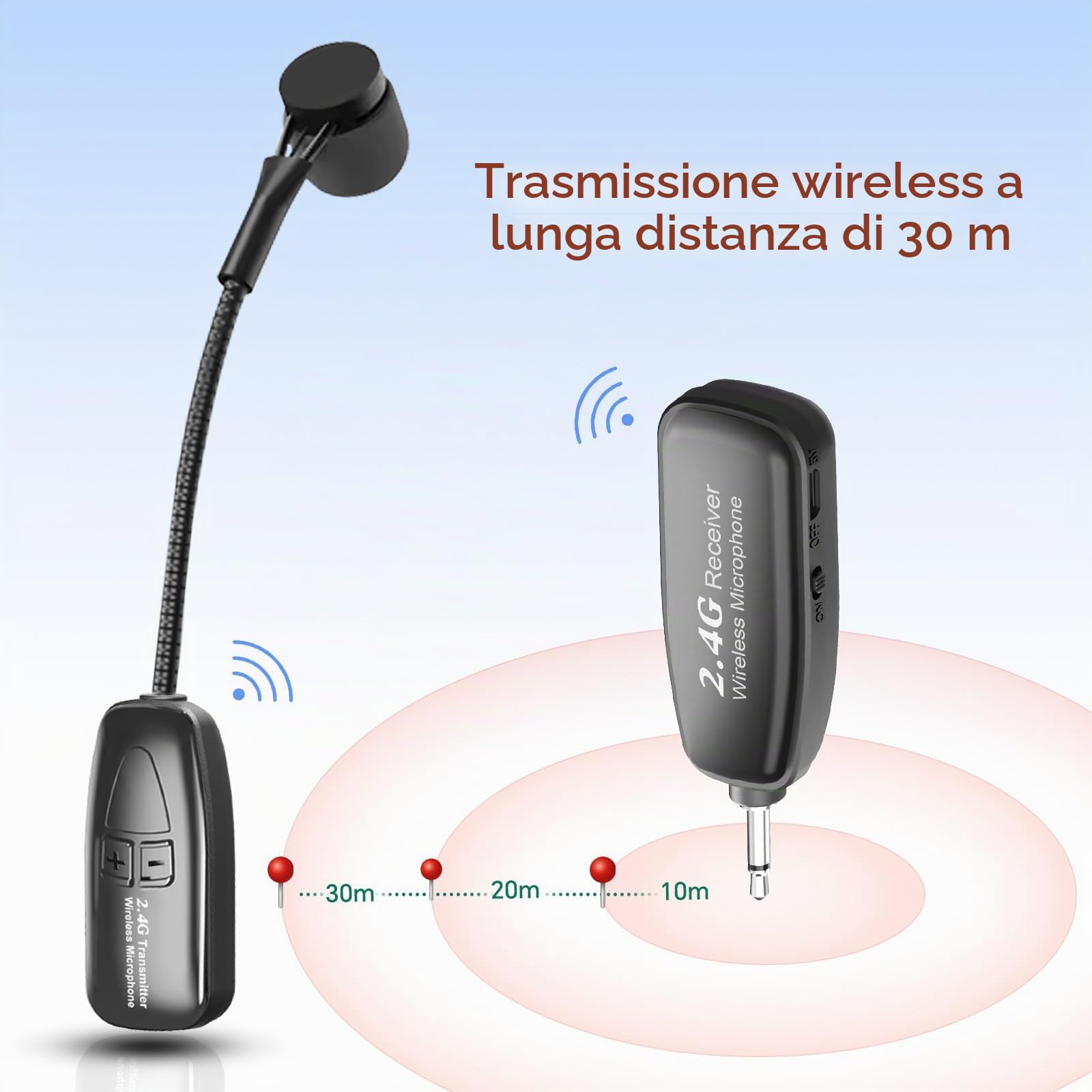 Microfono wireless per sassofono, microfono per strumenti a clip 2.4G, trasmettitore e ricevitore ricaricabile, portata 30,5 m, ideale per sassofono, tromba, tromba, trombone, cornetta, corno