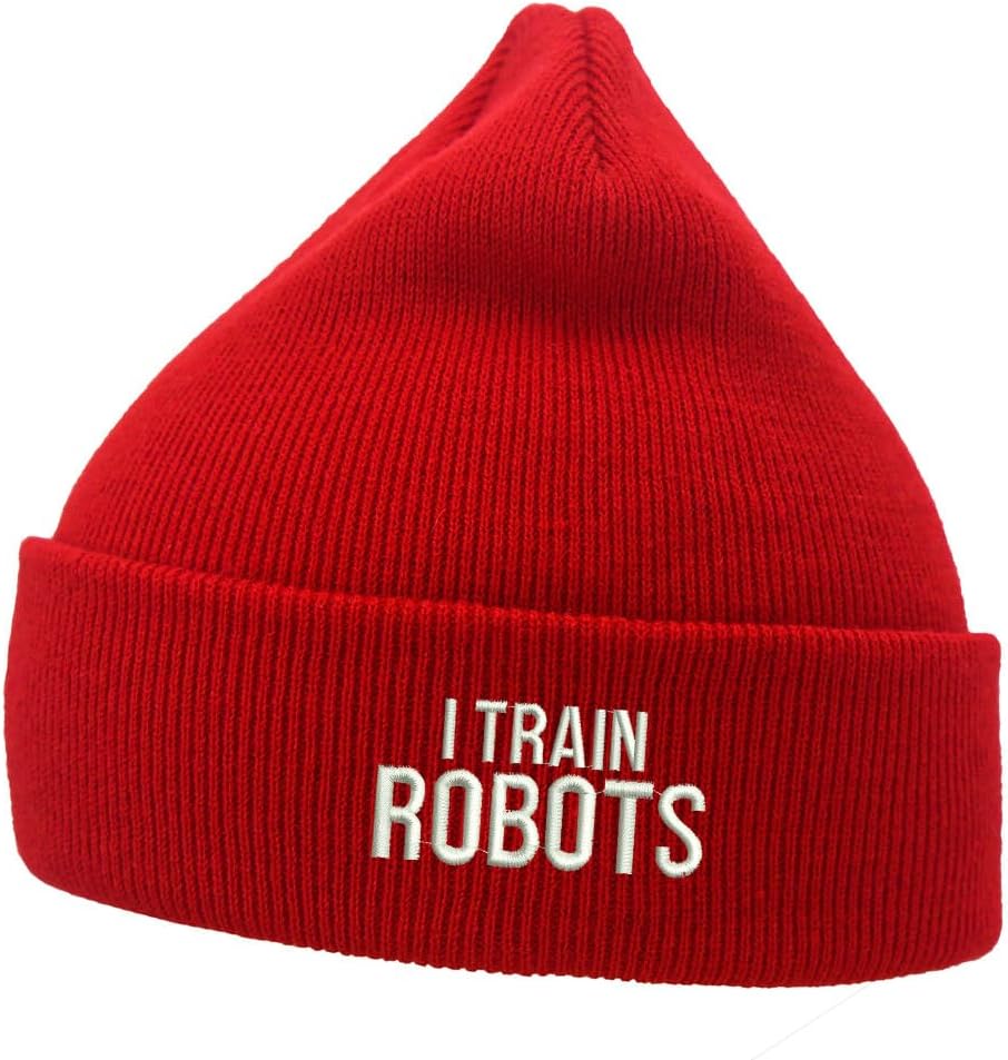 Mens Beanie Knit Hats I Train Robots Embroidered Unisex Casual Beanies Hats for Winter