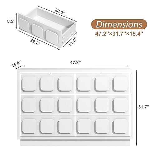 Miniatura 2 de Anbuy Cómoda de bebé blanca para dormitorio, cómoda para bebé con 6 cajones, unidad de almacenamiento y organización con asas cuadradas, para