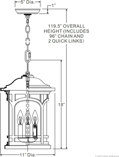 Miniatura 7 de Urban Ambiance Lámpara colgante rústica de lujo para exteriores, tamaño grande 18 pulgadas de alto x 11 pulgadas de ancho, con elementos de estilo