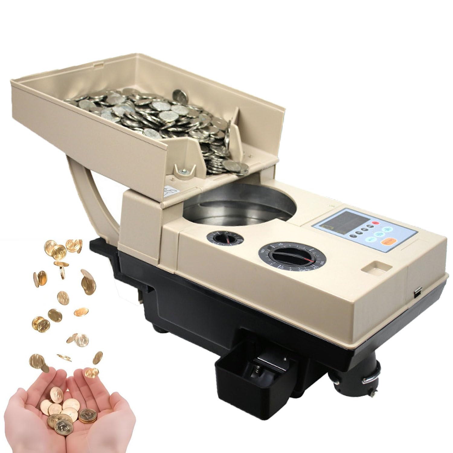 GTANND Coin Counter 1200 Units/Min,Automatic Coin Counter And Sorter，For Most Coin Sorting And Counting With Large Hopper,Coin Counting Machine With Lcd Display CS-200