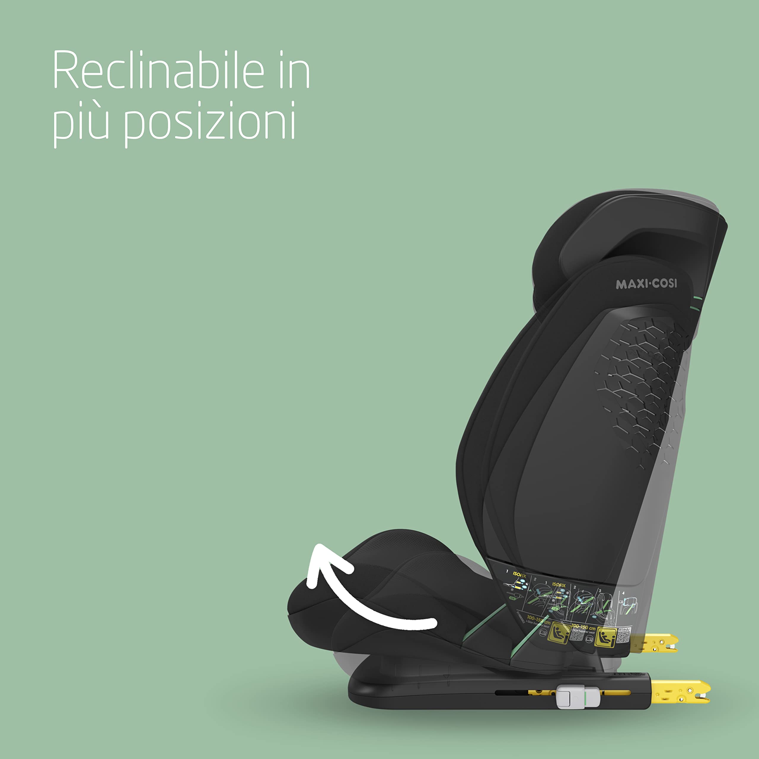 Maxi-Cosi RodiFix S i-Size, Seggiolino Auto ISOFIX Reclinabile in 3 Posizioni, 3,5-12 Anni (100-150 cm), Regolabile in Altezza/Larghezza, Protection G-CELL, Tecnologia AirProtect, Basic Black