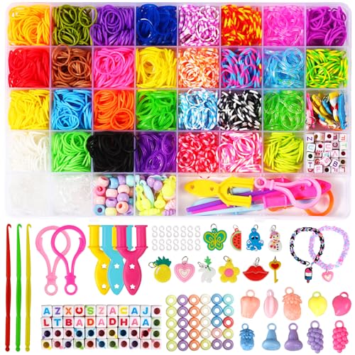 LUZOON Pulseiras de Gomas Elásticas Coloridas, Kit com Mais de 2500 Gomas para Fazer Pulseiras para Meninas, 30 Cores, Kit para Fazer Pulseiras e Colares