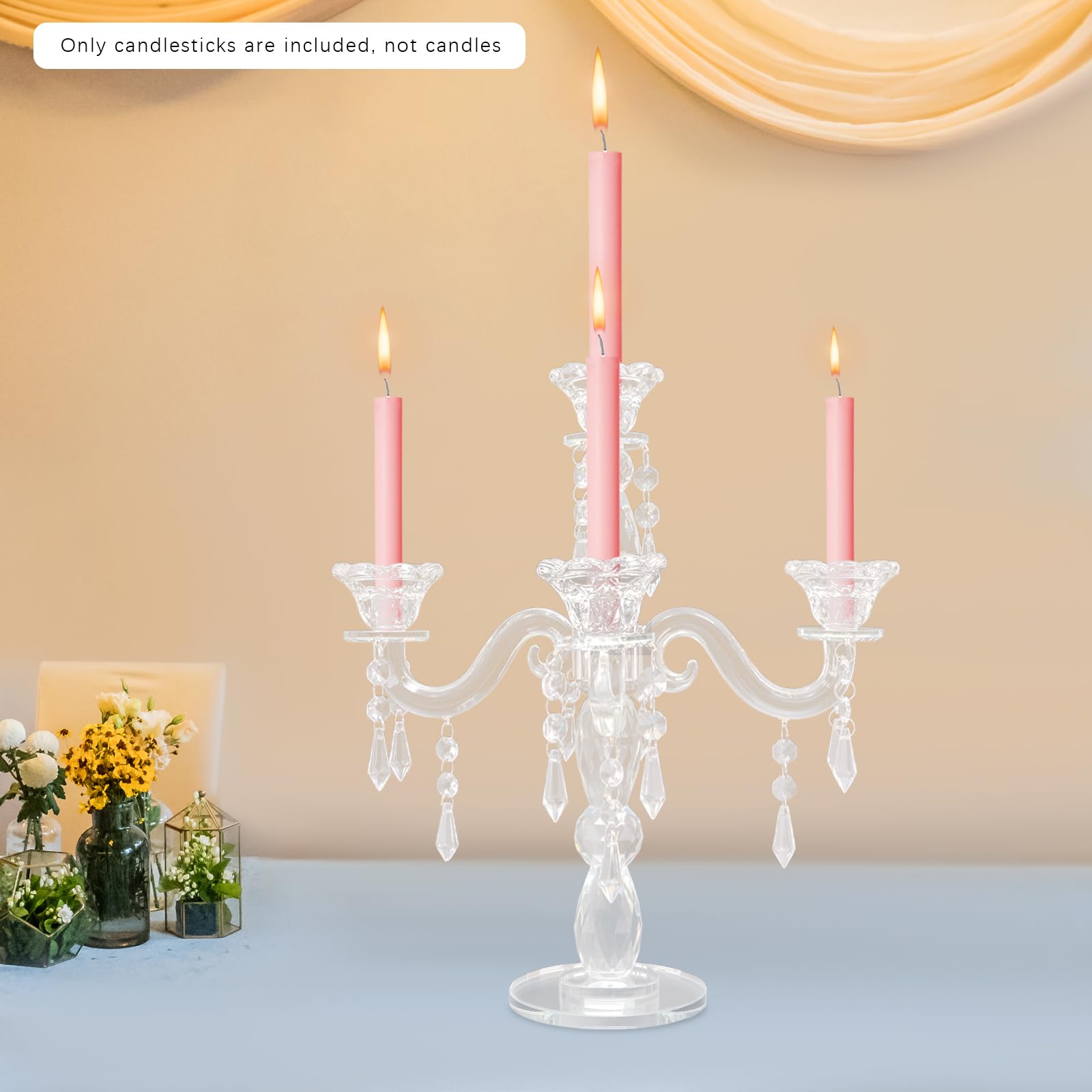 Candelabro a 5 braccia, argento con cristalli, 25 x 35,5 cm, in metallo, per Halloween, matrimoni, feste, cene, anniversari, celebrazioni ed eventi formali