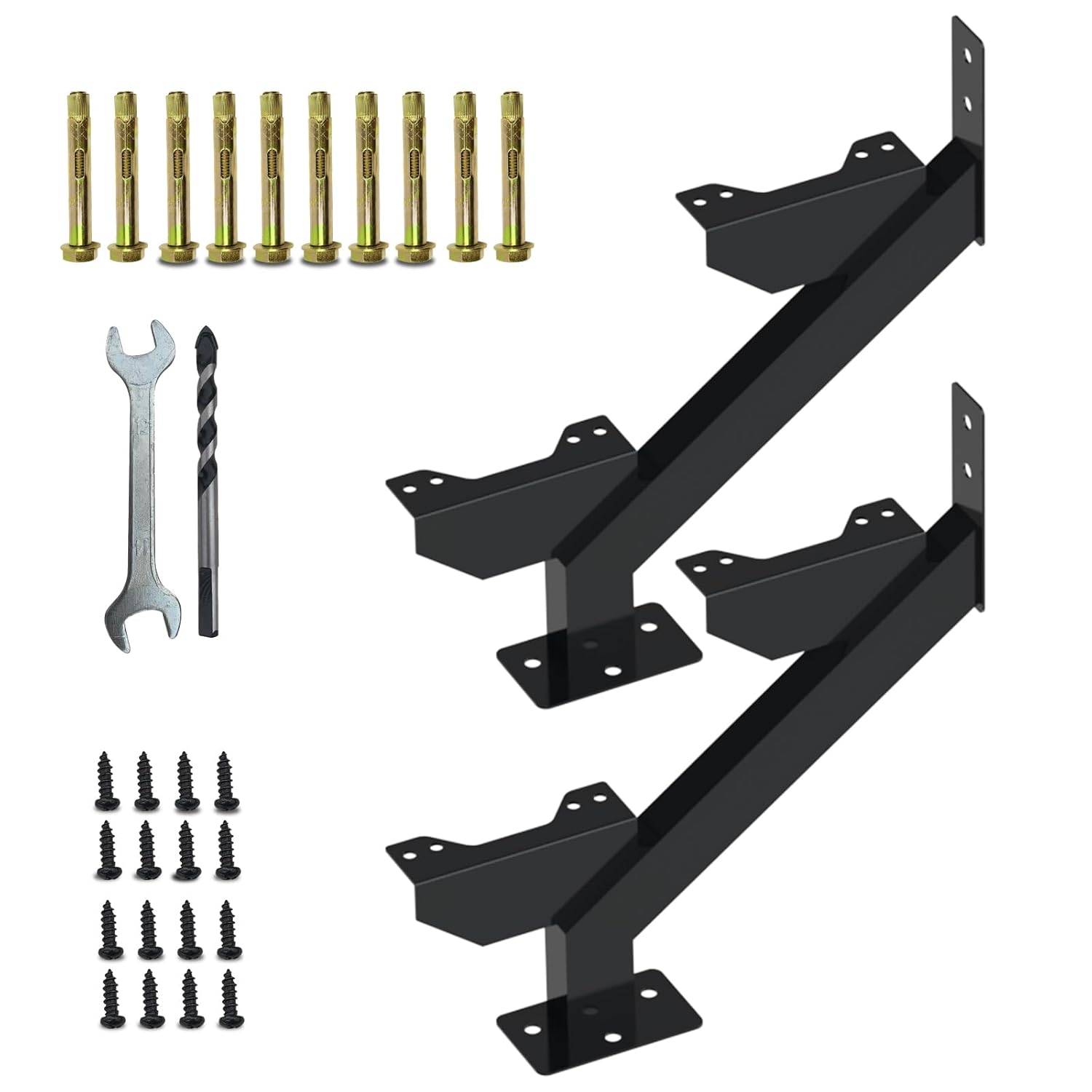 2 Pack Steel Stair Stringer, 2 Steps Stair Riser, Outdoor Metal Step Stringers for 14.8 Inch Height Deck. 2 Steps 2