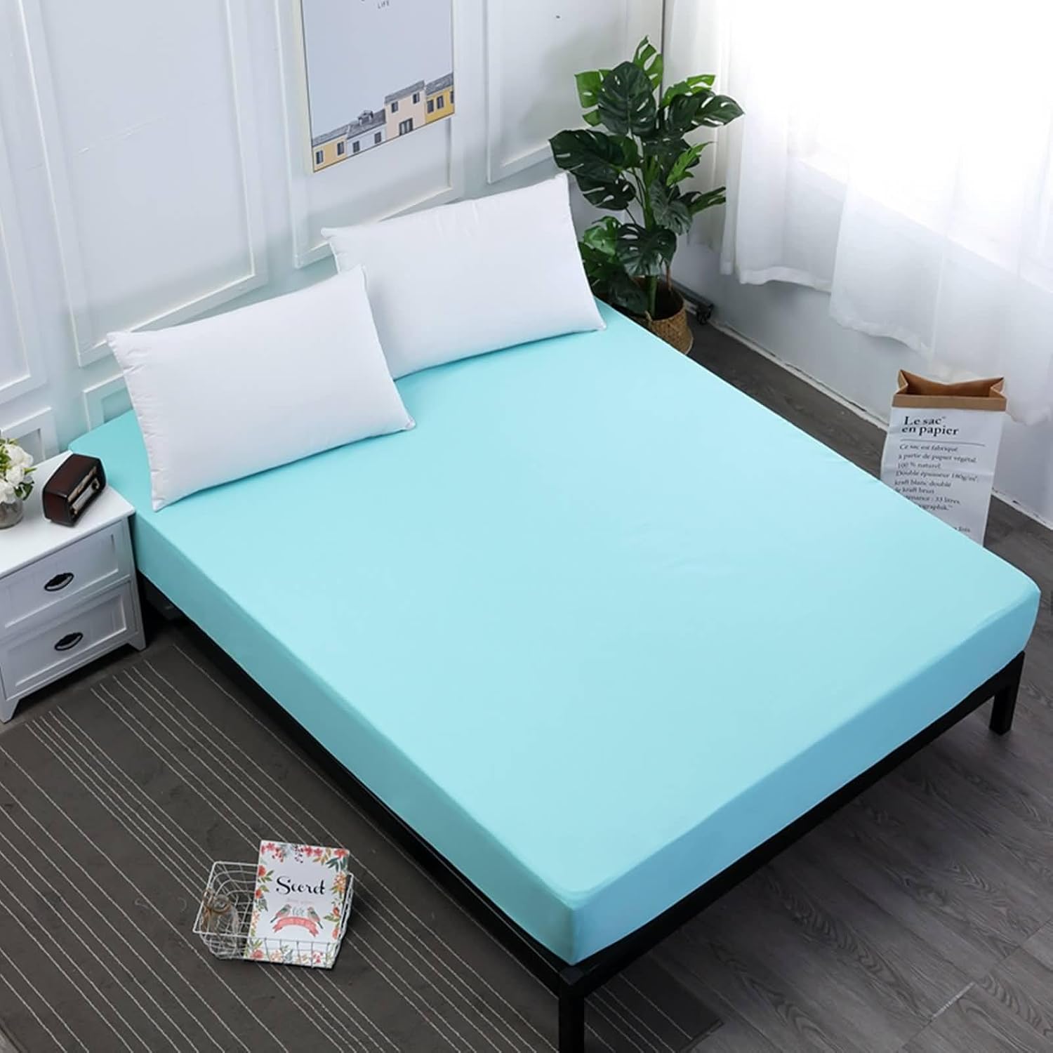 Fitted Sheet Only, Polyester Cotton Solid Color Bedding Fitted Sheet Mattress Protector, Soft, Wrinkle Free, Orange, C-King (84 x 72 + 18")