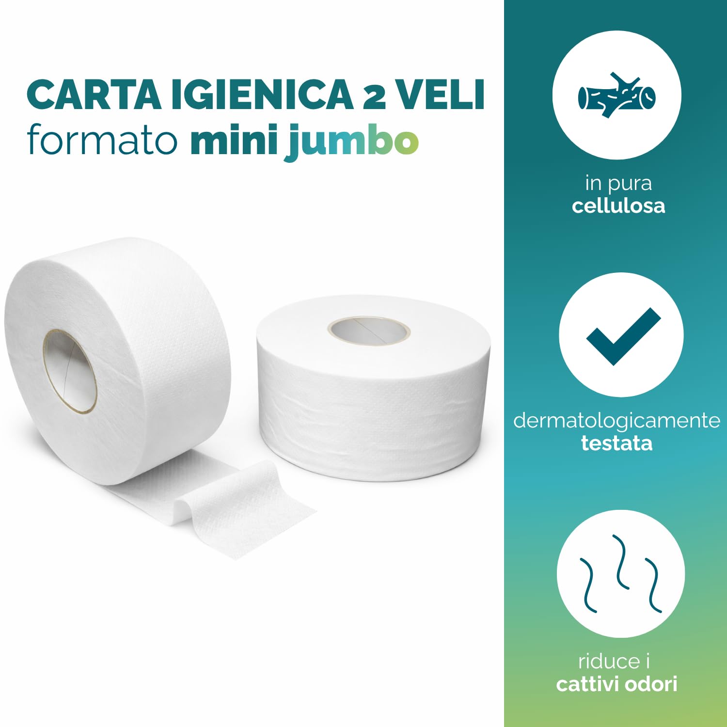 Paluplus 24 Rotoli di Carta igienica Mini Jumbo ACTIVE, carta in Pura Cellulosa a 2 Veli, Carta Igienica Industriale per dispenser, Rotolo da 130 Metri -65936M -9,8
