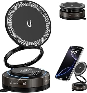 Vakumlu Araba Telefon Tutacağı, 360° Döndürme Ayarlanabilir Manyetik Cep Telefonu Montajlı Katlanabilir Araç Telefonu Standı, Otomobil/Makyaj/Spor Salonu/Ayna için Güçlü Vantuzlu Telefon C177