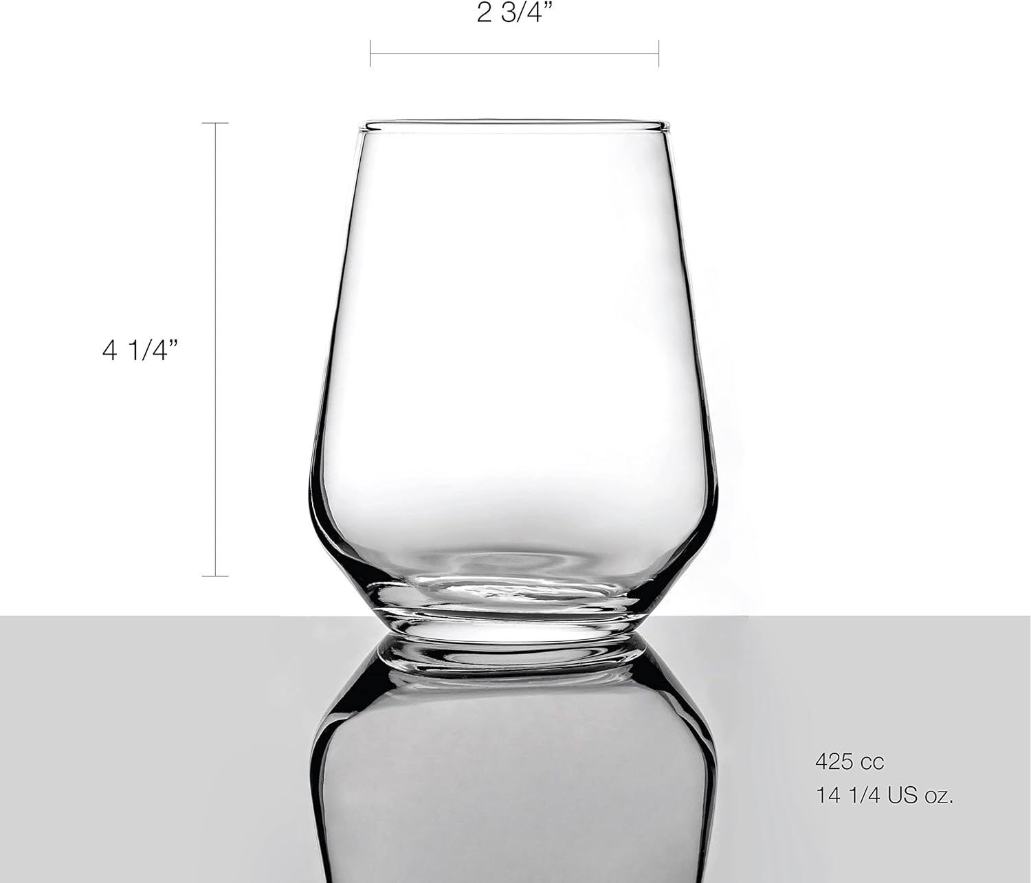 Pasabahce Premium Wine Glasses Set of 6-14.4 Oz Stemless Wine Glass - Exclusive Wine Tumbler Set for Red or White Wine Glasses - Modern Design Drinking Glasses Set