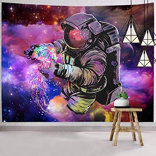 Hexagram Astronaut Tapestries Wall Tapestry Bohemian Hippie Tapestry Fantasy Space Tapestry Wall Hanging Trippy Galaxy Planet Wall Art For Dorm Decorations