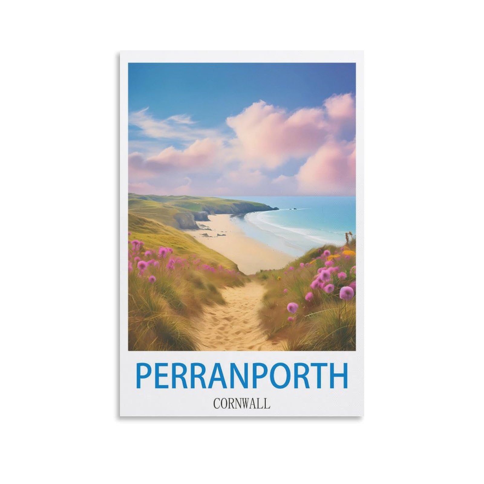 Ndoud Unframe-Style Perranporth Cornwall Vintage Travel Poster 08X12inch(20X30cm) Wall Art Picture Print Canvas Painting For Living Room Home Decor