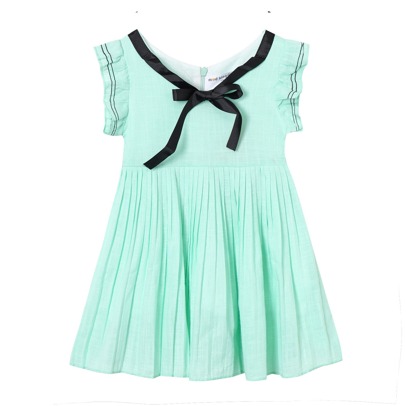 Mud Kingdom Toddler Little Girls Dress Flutter Sleeve Bow tie School Uniform Casual Summer