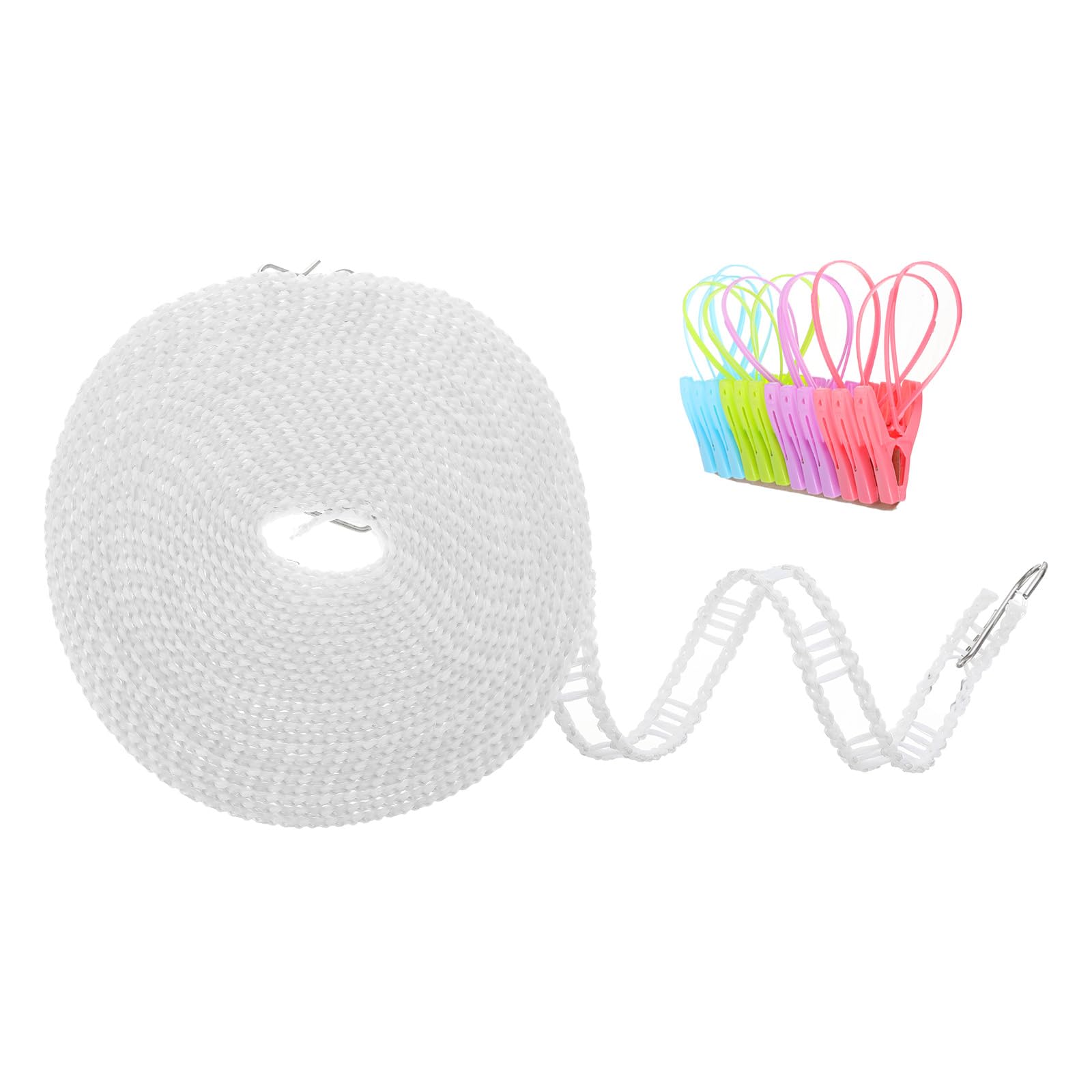 Corde à linge antidérapante et coupe-vent 10m blanche avec 12 clips