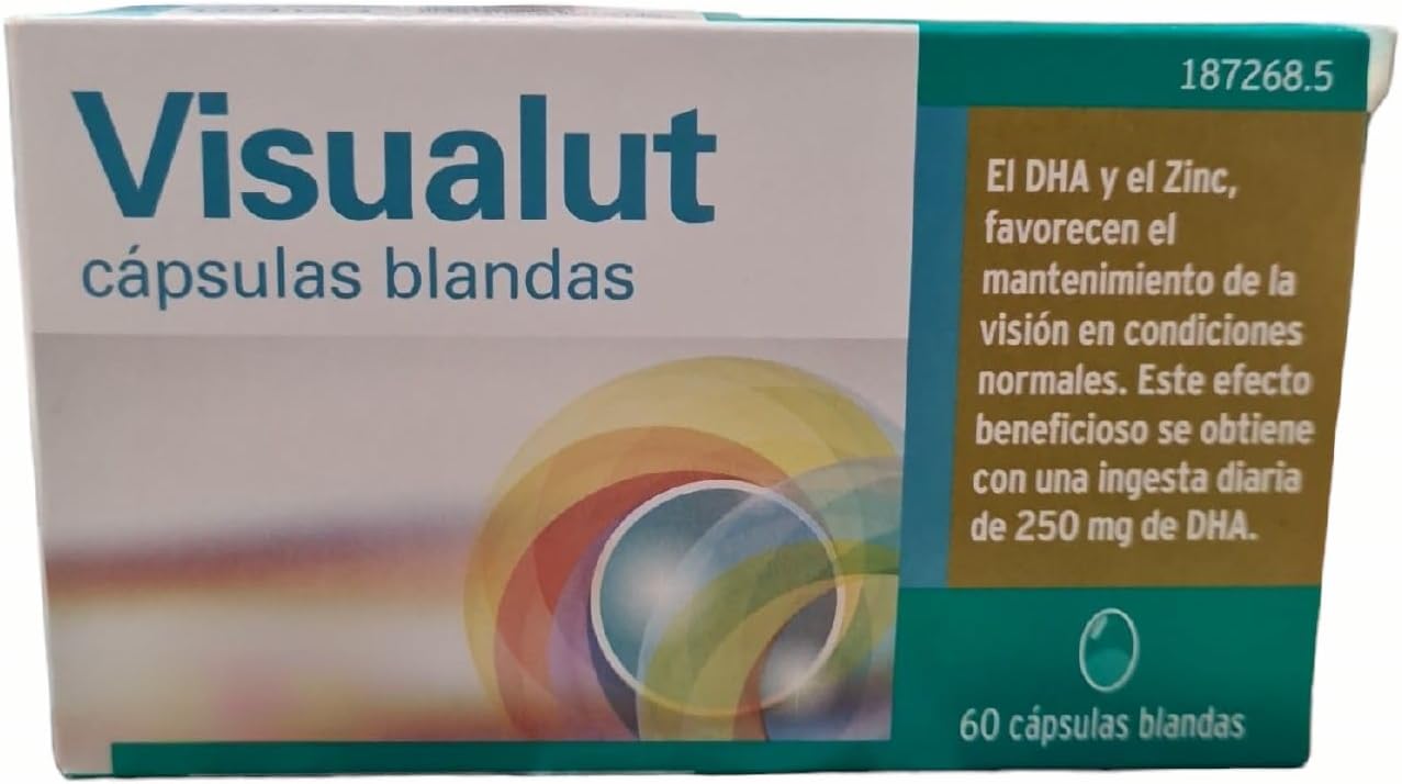 Visualut, a base de vitaminas C y D, cobre, Zinc,Luteina, Zeaxantina y DHA, Favorece la salud de la Vista,60 cápsulas blandas para dos meses.