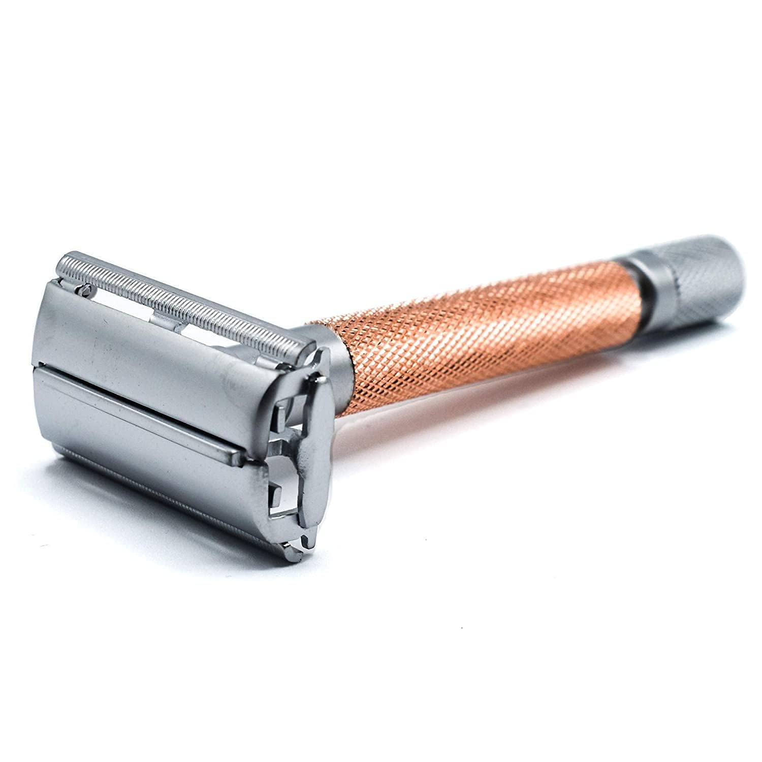 Parker Safety Razor, Parker 74R Rose Gold - Rasoio di sicurezza da uomo a farfalla pesante a doppio bordo aperto a manico lungo