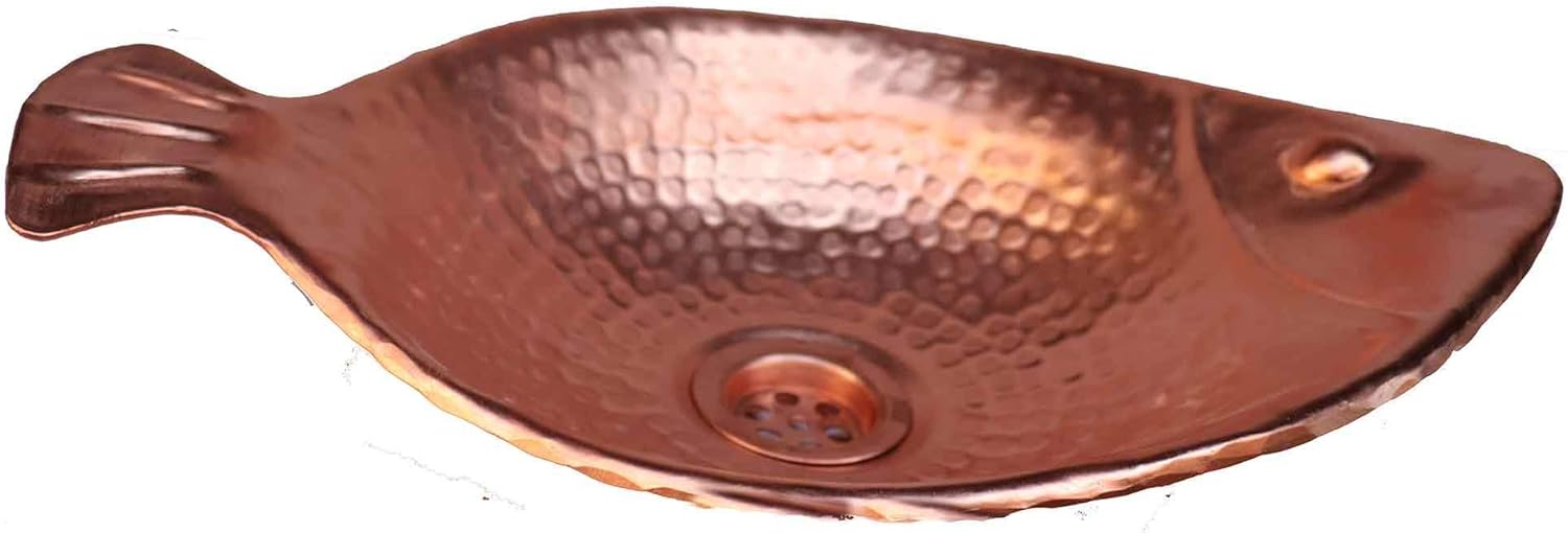 Shallow Polished Vessel Copper Fish Creature Sculpture Sink