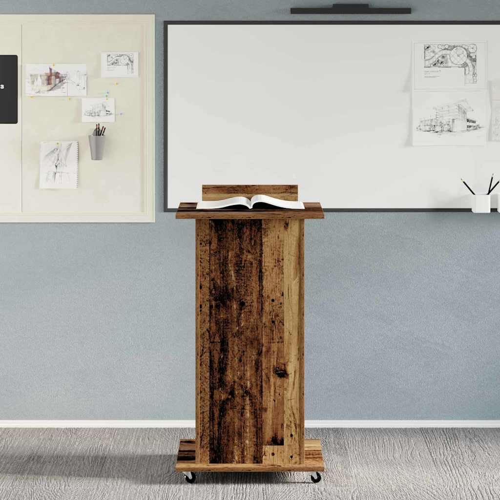 Rednerpult mit Rollen, Altholz Holzwerkstoff, Verstellbarer Stehpult für Zuhause, Computer, Arbeit, Büro, Schreibtisch, 100 kg