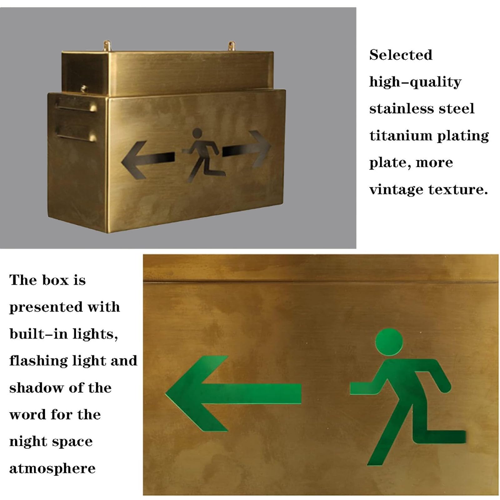 Caja de luz de salida de emergencia con estilo industrial retro, soporte superior/pared para tiendas de ropa, cafeterías y decoración del hogar