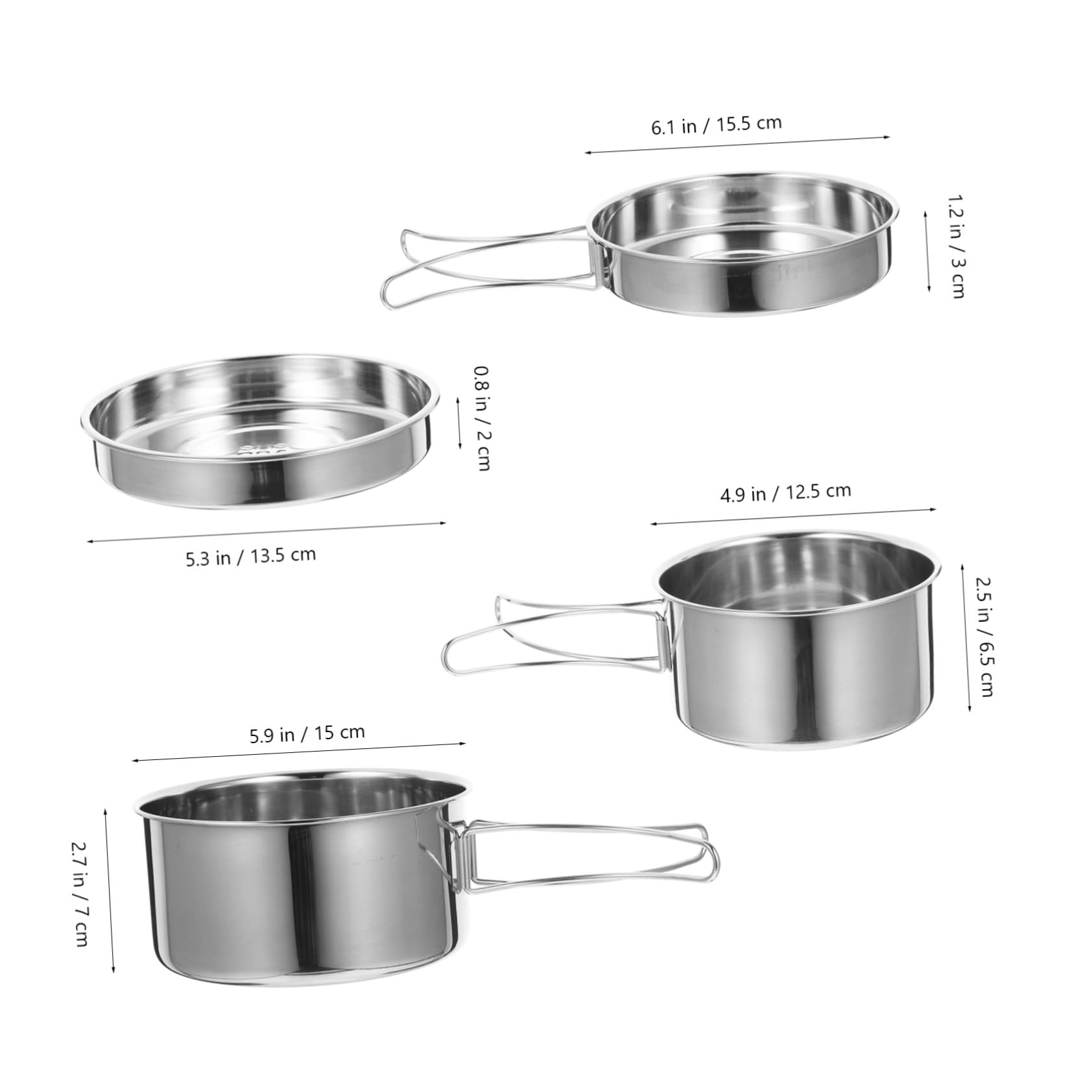 iplusmile Ensemble de Casseroles et Poêles de Camping 4 Pièces en Acier Inoxydable 304 Poignée Pliable, Kit la Cuisine D'extérieur Léger et Portable pour Randonnée, Camping et Trekking