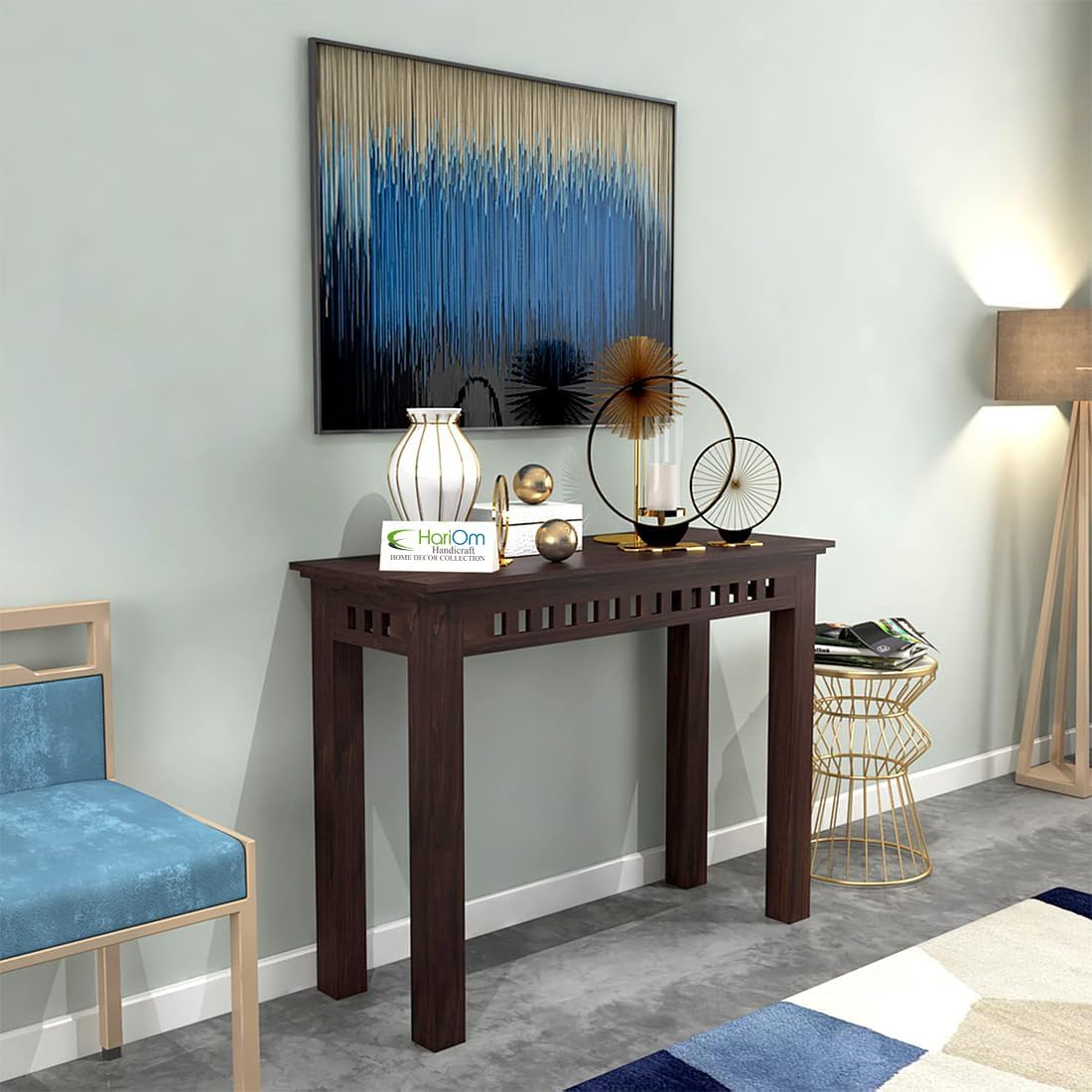 Furniture Sheesham Wooden Console Table for Living Room | Wooden Side Walnut Finish